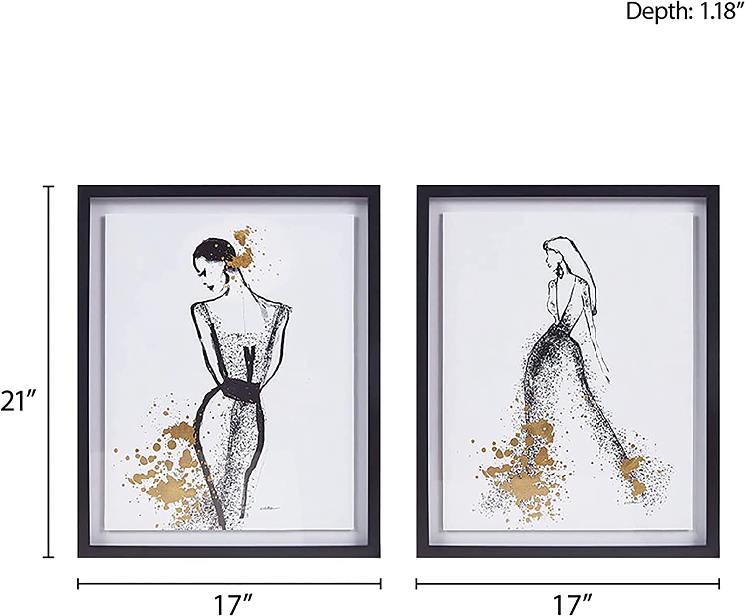 Madison Park Wall Art Living Room Décor - Posh Postures Feminine Figure Sketch, Gold Foil Accent Home Accent Dining Decoration, Ready to Hang Frame for Bedroom, 17" W x 21" H, Black/White 2 Piece