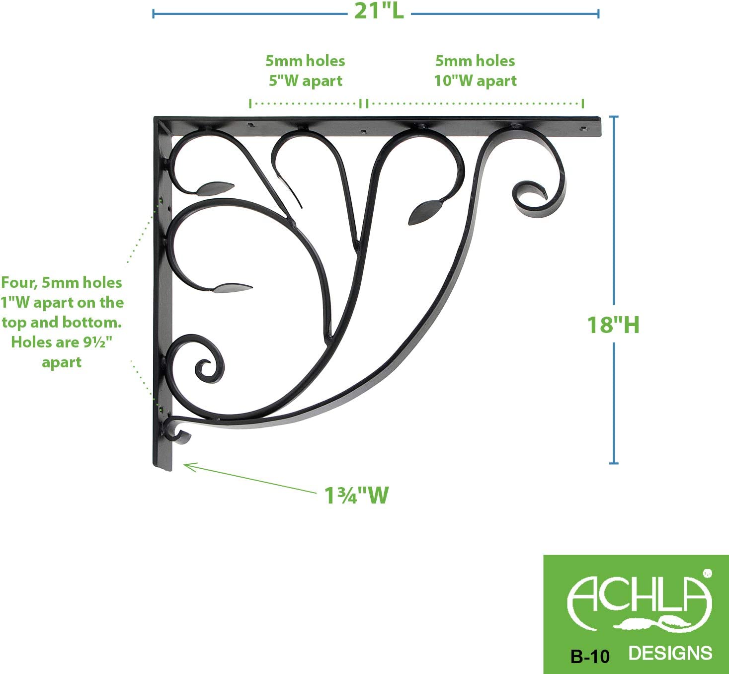 Achla Designs B-10 Leafy Leaf Mail Box Decorative Wrought Iron Mailbox Shelf Bracket, Black