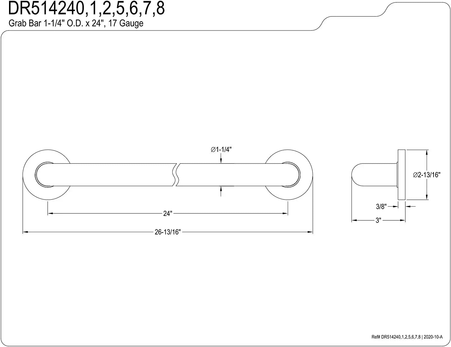 Kingston Brass DR514246 Meridian 24&#34; Grab Bar, 1-1/4&#34; Diameter, Polished Nickel