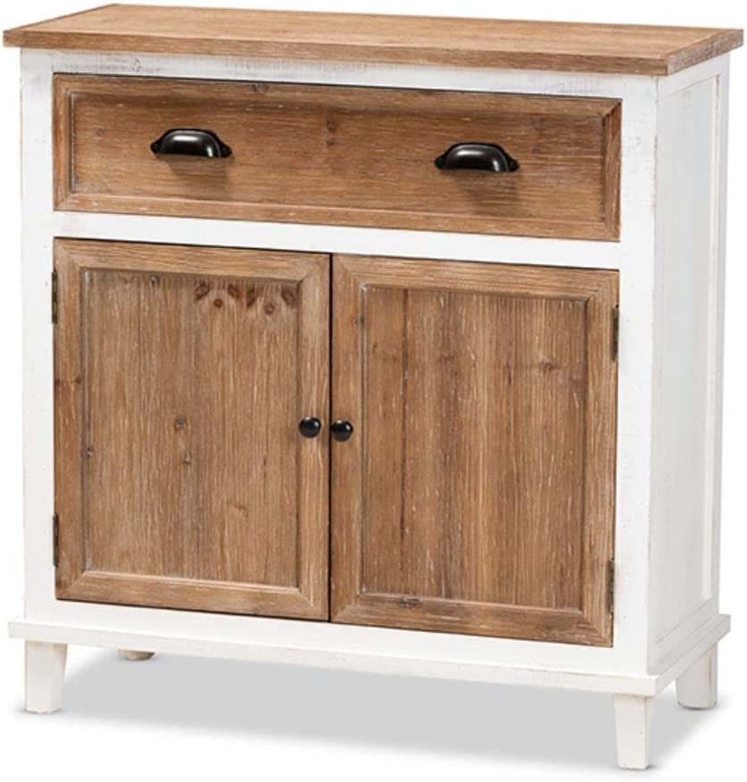 Baxton Studio Glynn Rustic Farmhouse Weathered Two-Tone White and Oak Brown Finished Wood 2-Door Storage Cabinet