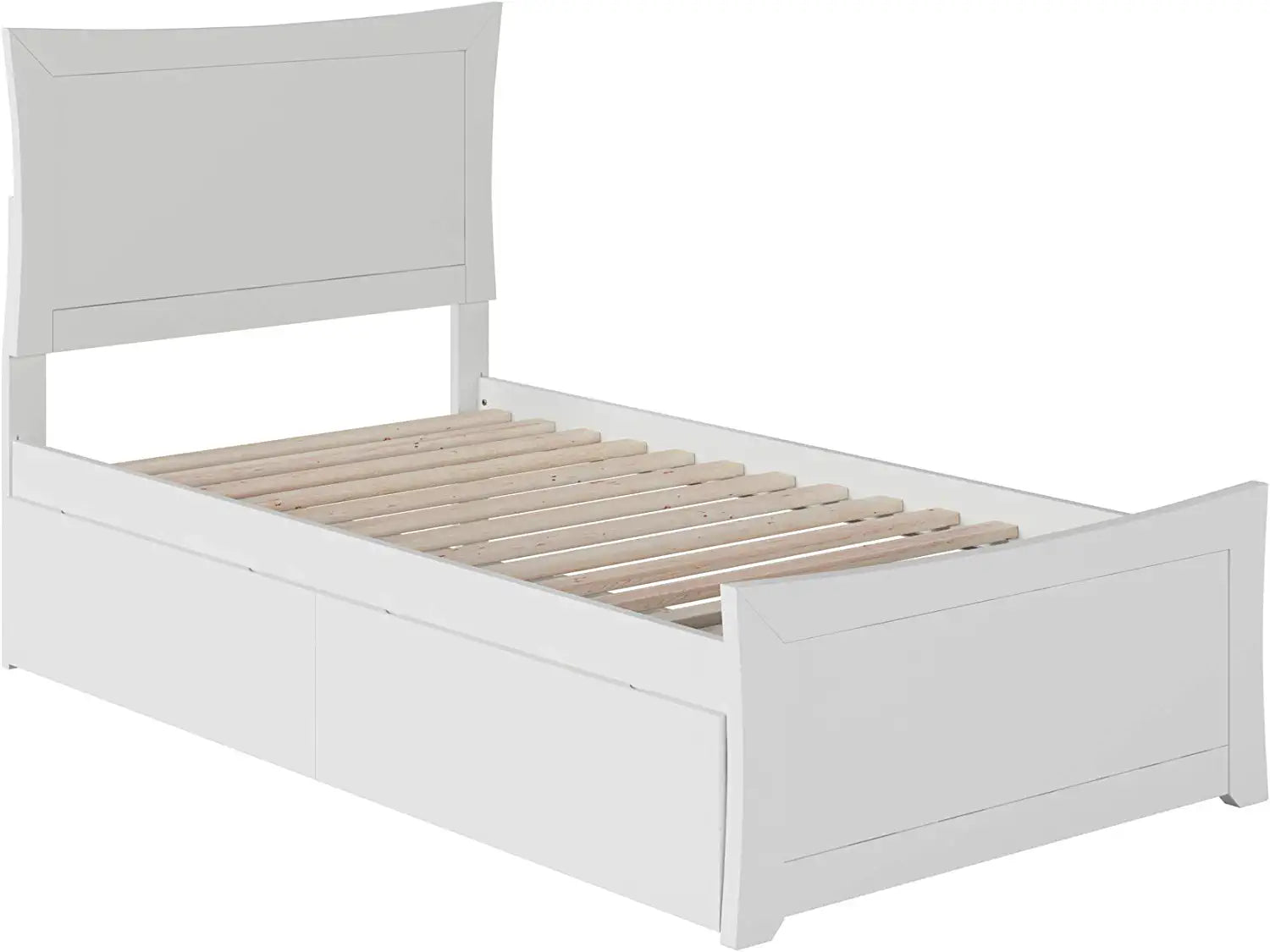 Metro Twin Extra Long Platform Bed with Matching Footboard and Turbo Charger with Urban Bed Drawers in White