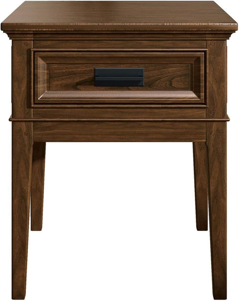 Toddrick 22 in. Brown Cherry Square Wood End Table with Drawer