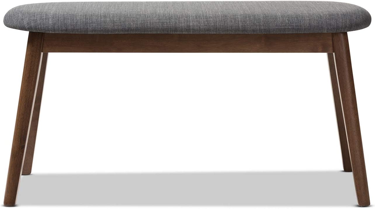 Baxton Studio Easton Mid-Century Modern Dark Grey Fabric Upholstered Walnut Finished Wood Bench Grey//Medium Wood/Mid-Century/Fabric Polyester 100%&#34;/Rubber Wood/Foam