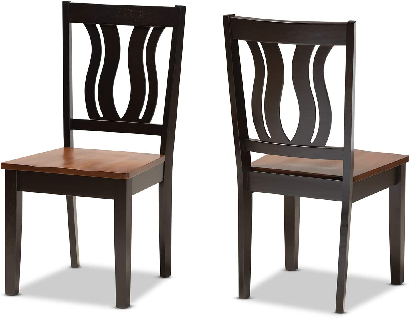 Baxton Studio Fenton Modern and Contemporary Transitional Two-Tone Dark Brown and Walnut Brown Finished Wood 2-Piece Dining Chair Set