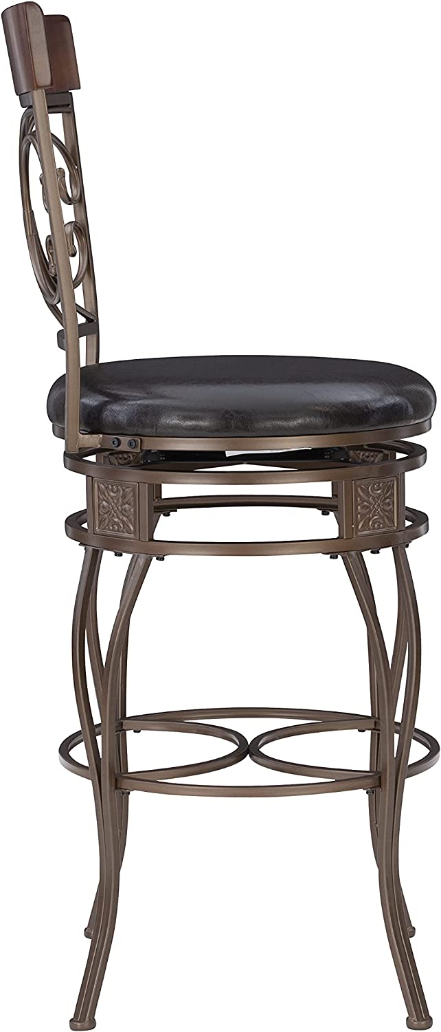 Powell Company Back Scroll Powell Big and Tall Barstool, Bar Height, Dark Bronze/Brown