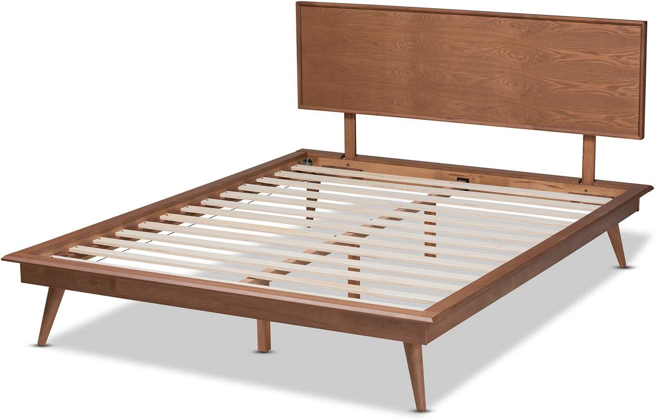 Baxton Studio Karine Mid-Century Modern Walnut Brown Finished Wood Full Size Platform Bed