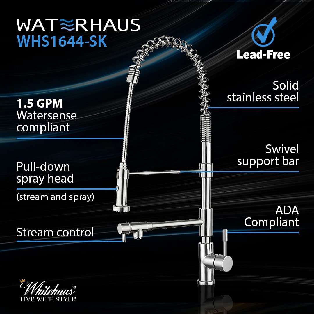 Waterhaus Lead Free Solid Stainless Steel Pull Down Kitchen Faucet