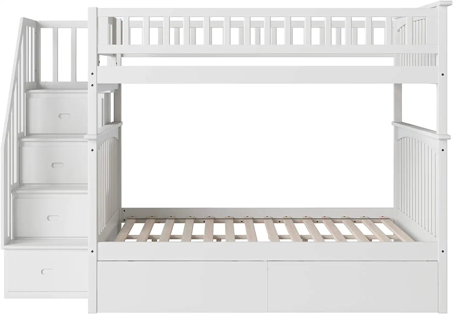 AFI Columbia Staircase Bunk with Turbo Charger and Urban Bed Drawers, Full/Full, White