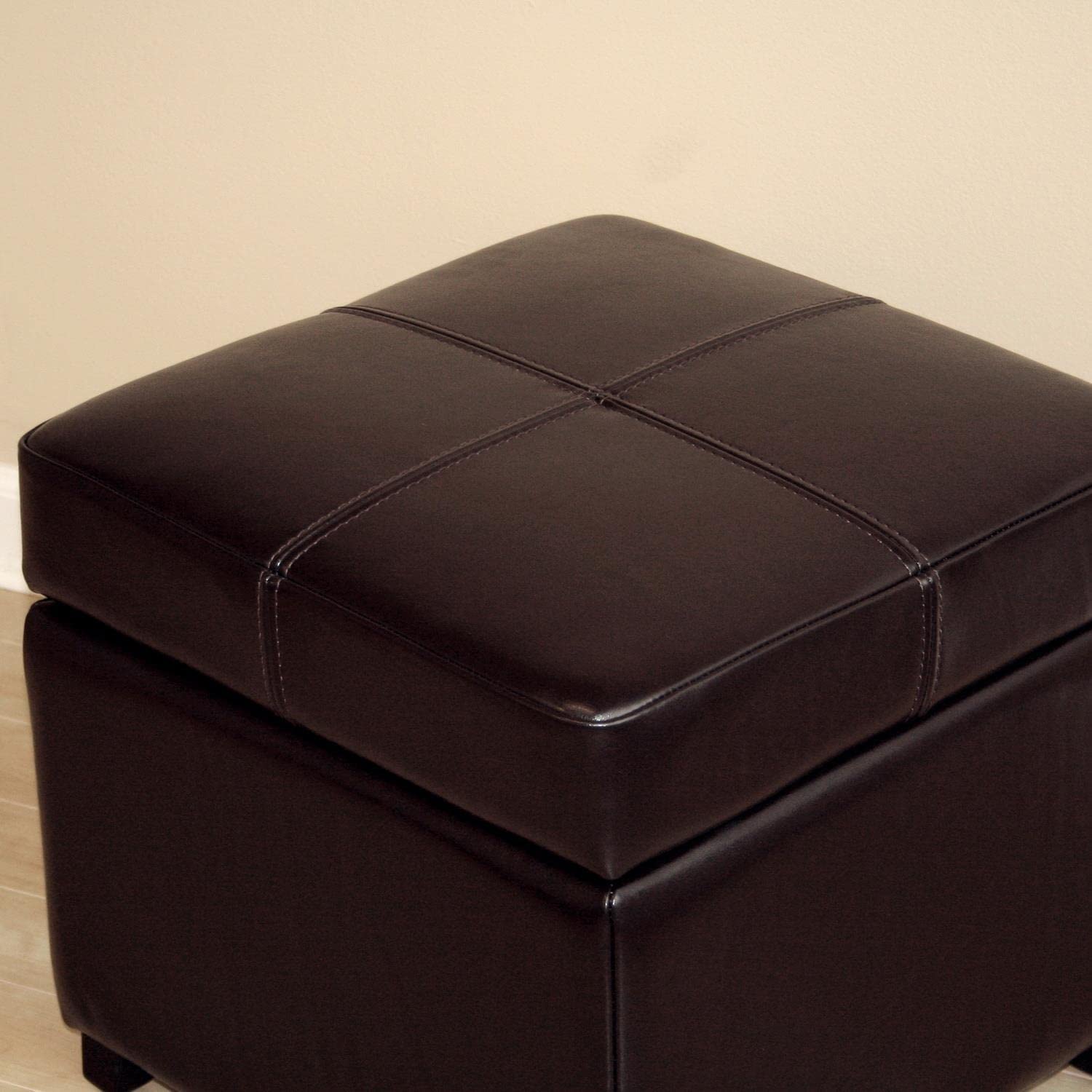 Baxton Studio Dark Brown Full Leather Storage Cube Ottoman