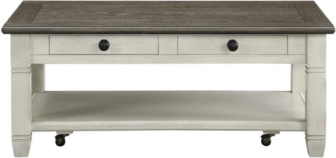 Roux 48 in. Rosy Brown and Antique White Rectangular Wood Coffee Table with Functional drawer