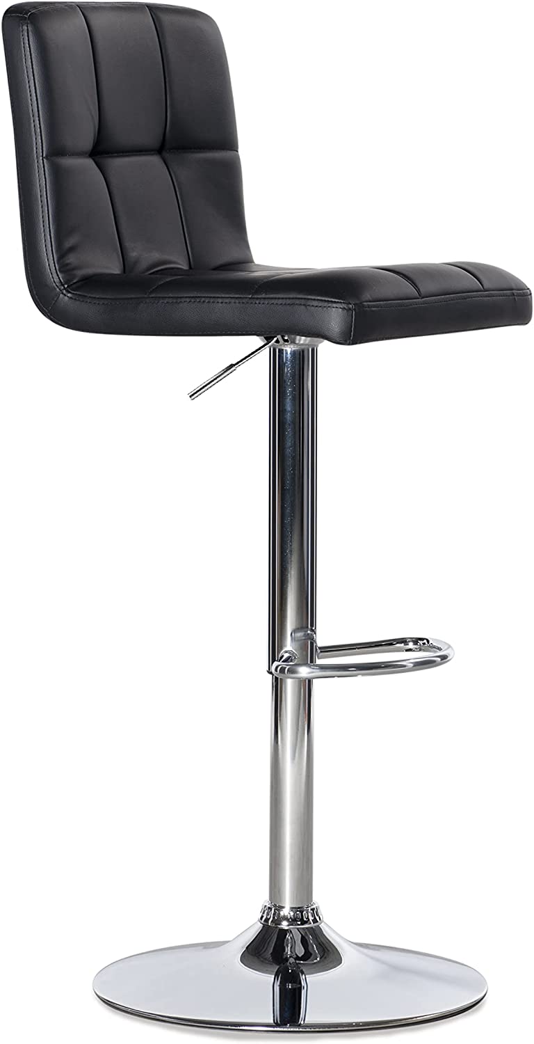 Powell Black Quilted Faux Leather &amp; Chrome Adjustable Height Barstool