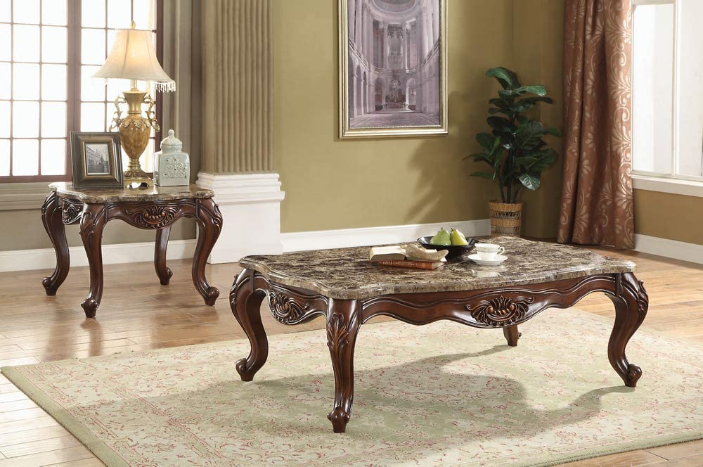 acme Jardena Coffee Table, Marble &amp; Cherry Oak Traditional/Marble &amp; Cherry Oak/