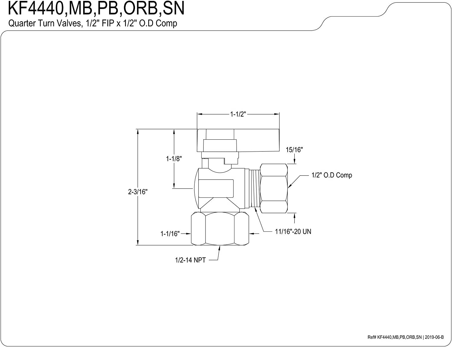 Kingston Brass KF4440ORB Fip X 1/2 OD Comp Angle Stop Valve, Oil Rubbed Bronze