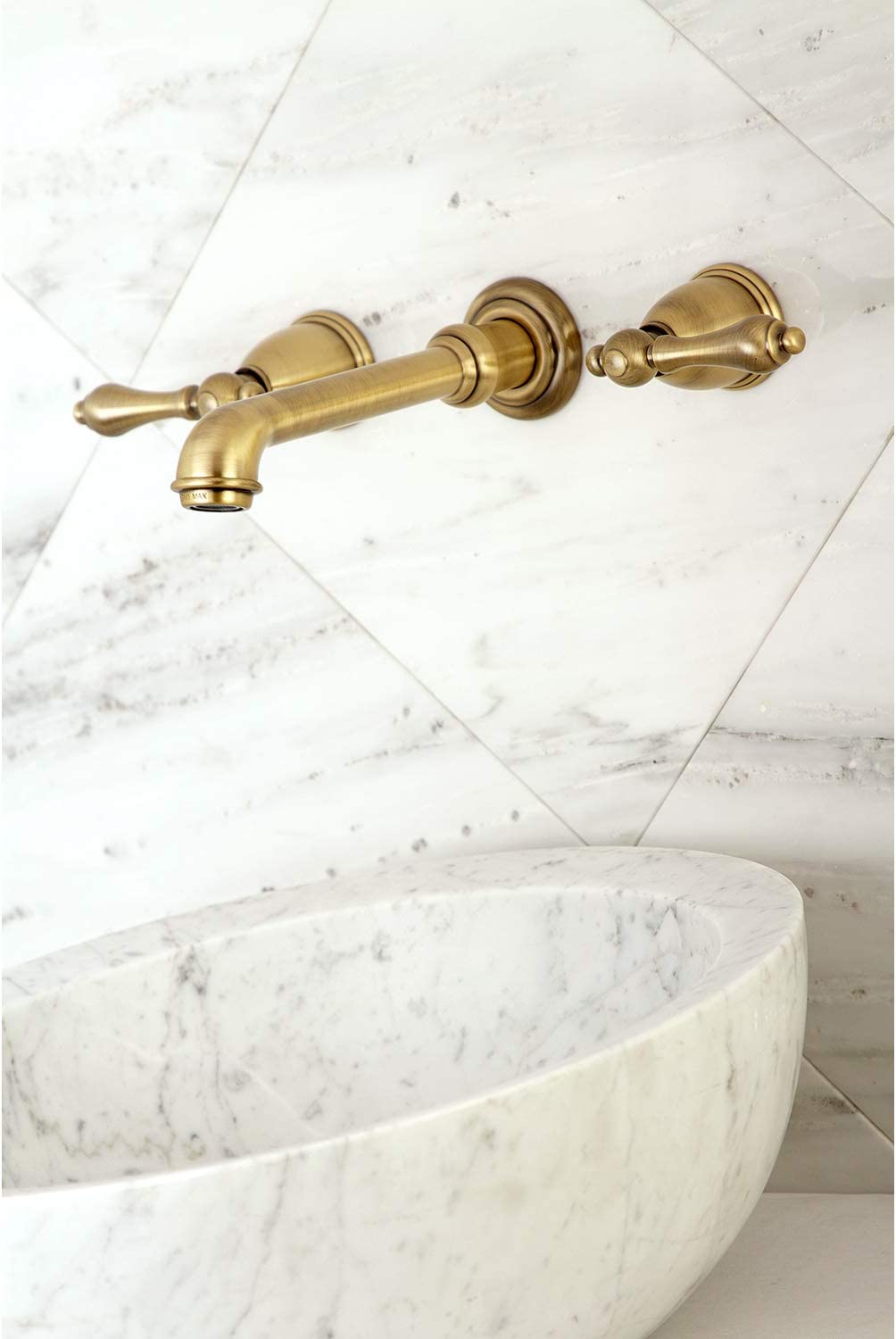 Kingston Brass KS7123AL 8-Inch Center Wall Mount Bathroom Faucet, Antique Brass