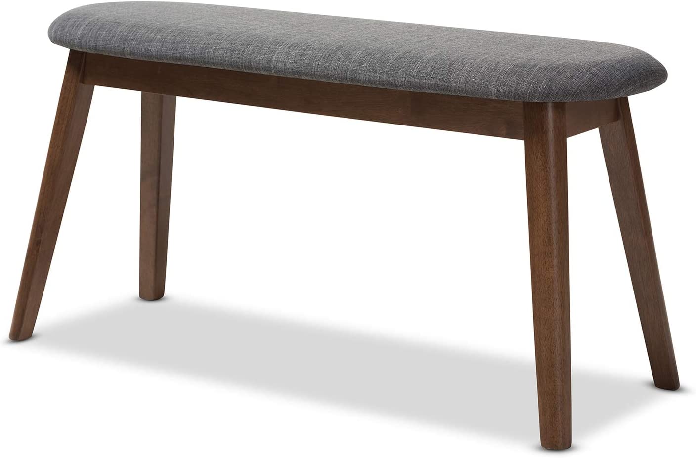 Baxton Studio Easton Mid-Century Modern Dark Grey Fabric Upholstered Walnut Finished Wood Bench Grey//Medium Wood/Mid-Century/Fabric Polyester 100%&#34;/Rubber Wood/Foam