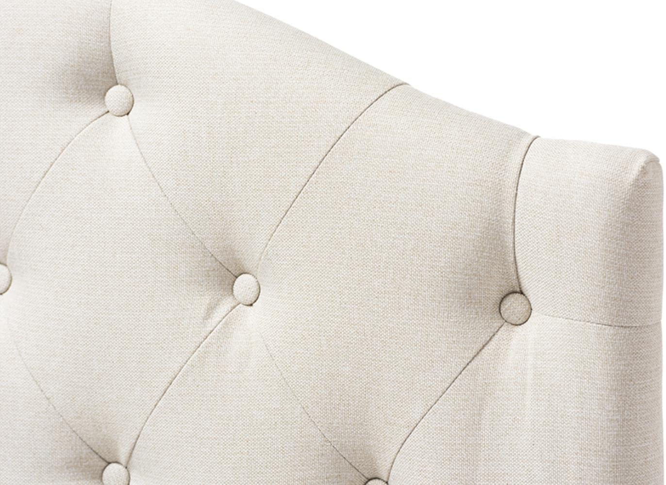 Baxton Studio Myra Modern and Contemporary Light Beige Fabric Upholstered Button-Tufted Scalloped Twin Size Headboard