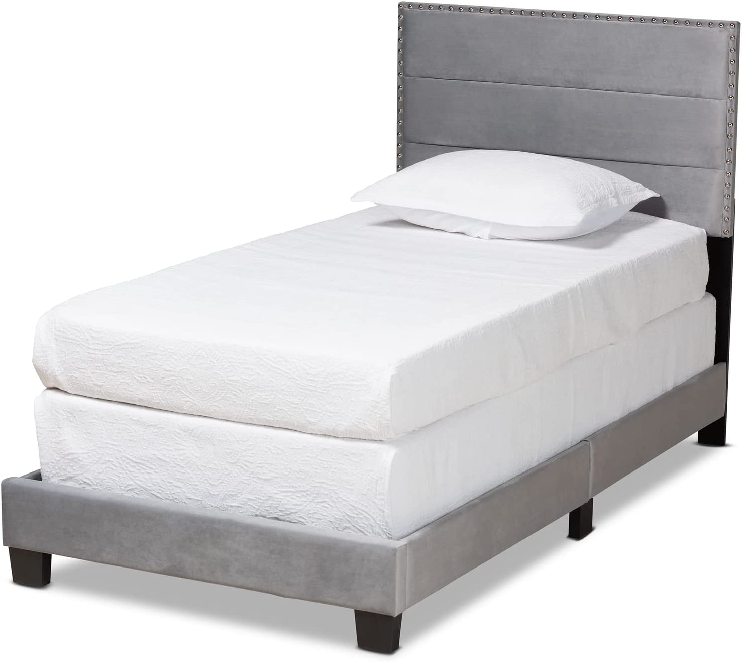 Baxton Studio Tamira Modern and Contemporary Glam Grey Velvet Fabric Upholstered Twin Size Panel Bed
