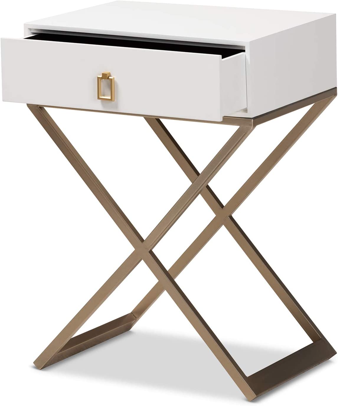 Baxton Studio Patricia Modern and Contemporary White Finished Wood and Brass-Tone Metal 1-Drawer Nightstand