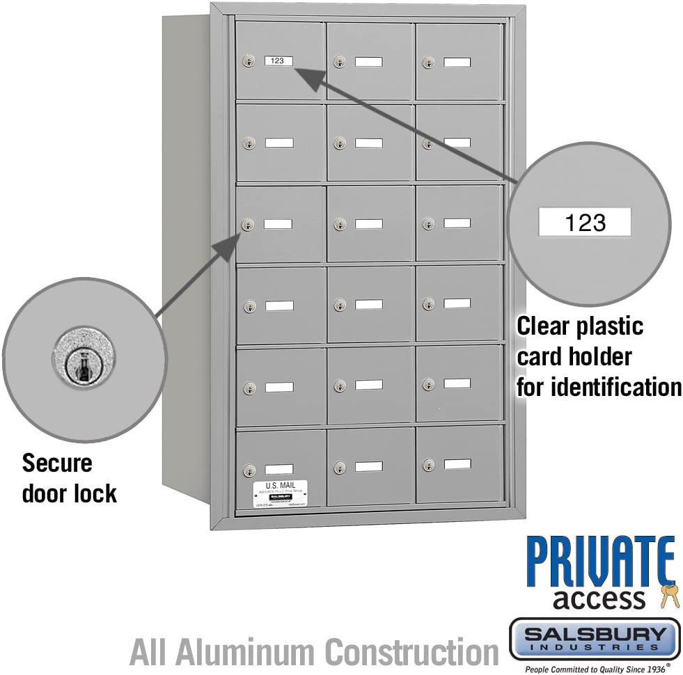 Salsbury Industries 3618ARP 4B Plus Horizontal Mailbox, 18 A Doors, Rear Loading, Private Access, Aluminum