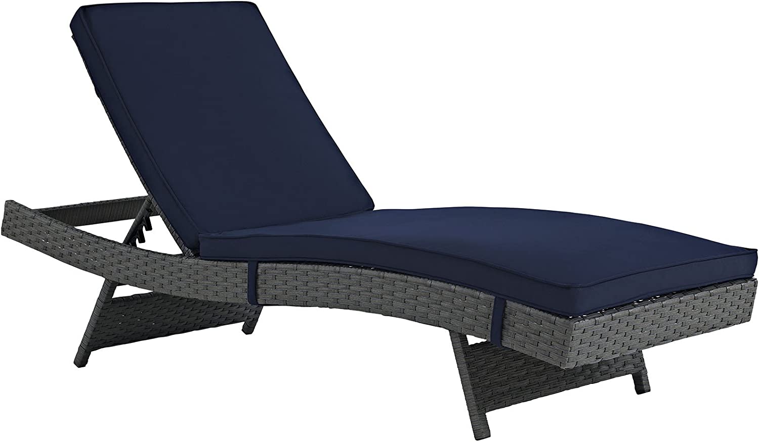 Modway Sojourn Wicker Rattan Outdoor Patio Sunbrella Fabric Chaise Lounge in Canvas Tuscan