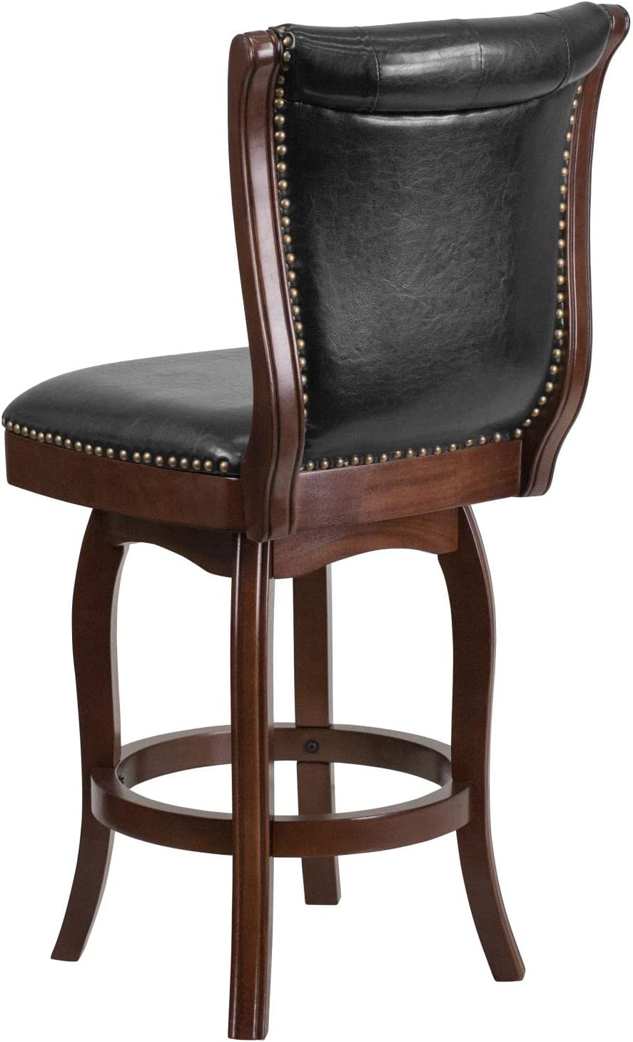 Flash Furniture 26&#39;&#39; High Cappuccino Wood Counter Height Stool with Button Tufted Back and Black LeatherSoft Swivel Seat