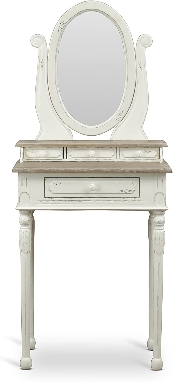 Baxton Studio Anjou Traditional French Accent Dressing Table with Mirror, White