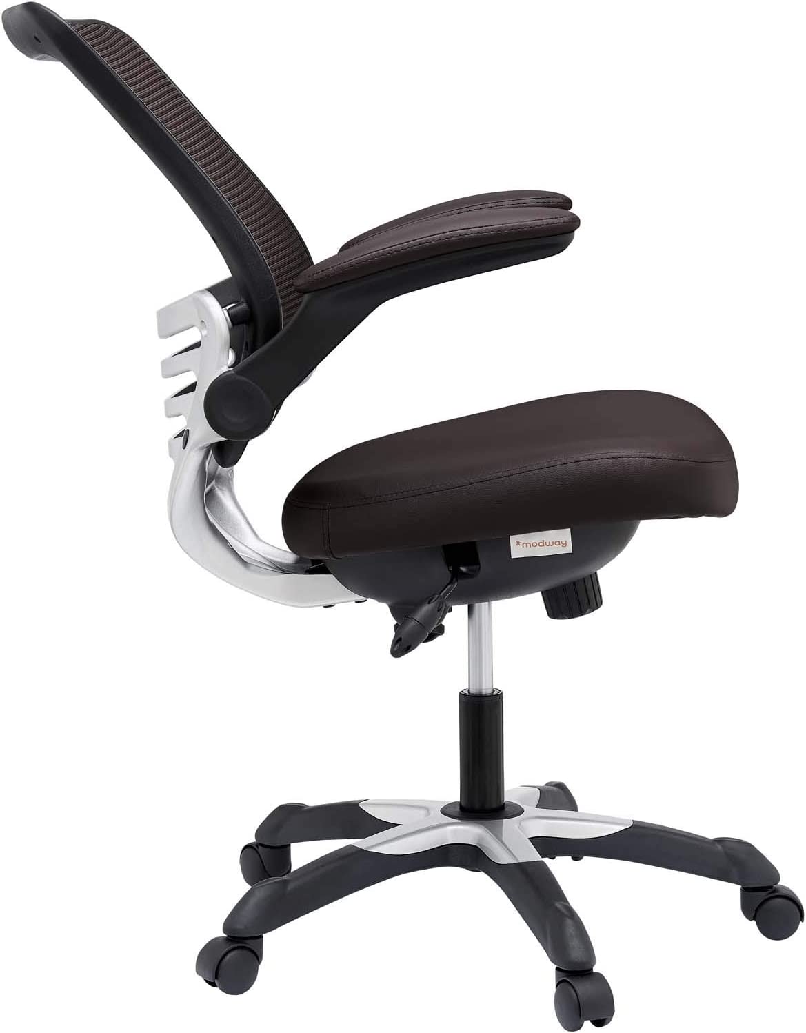 Modway Edge Mesh Back and White Vegan Leather Seat Office Chair with Flip-Up Arms-Computer Desks in Brown