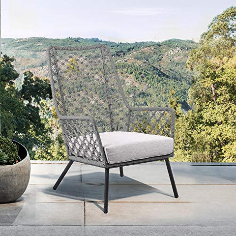 ARMEN LIVING LCMPCHTRU Marco Indoor Outdoor Steel Lounge Chair with Truffle Rope and Grey Cushion