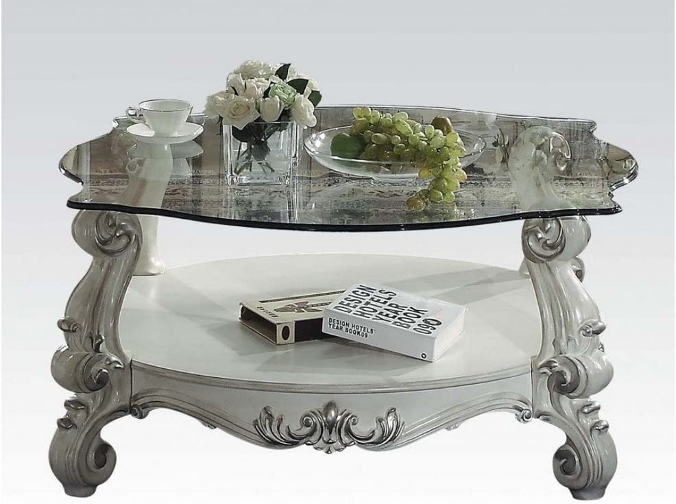 ACME Versailles Coffee Table - 82085 - Bone White &amp; Clear Glass