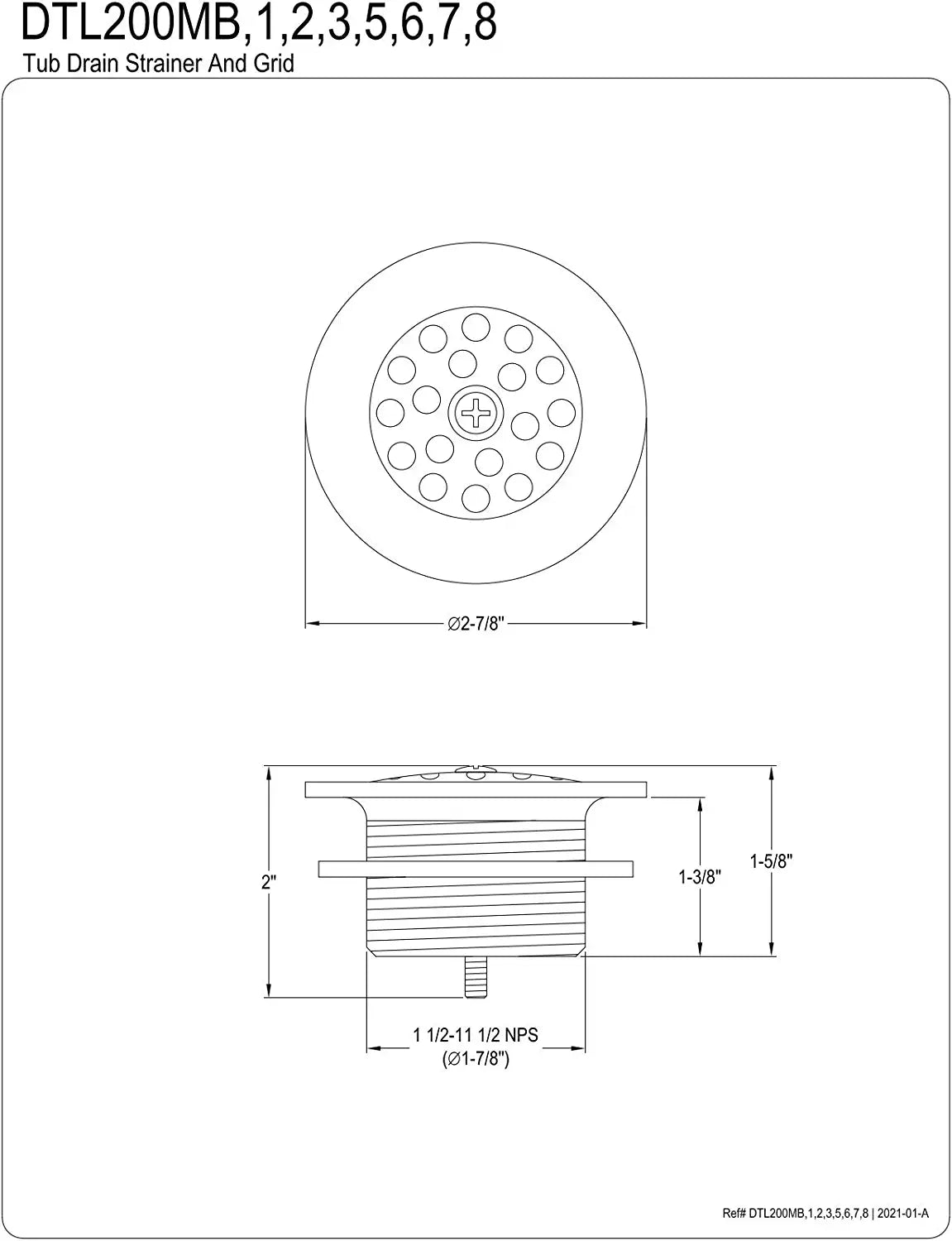 Kingston Brass DTL205 Bath Tub Drain Strainer and Grid, Oil Rubbed Bronze