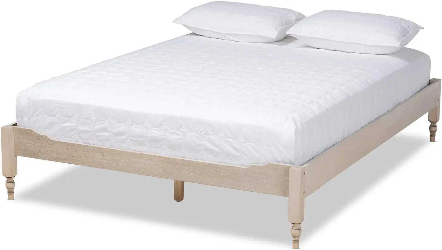 Baxton Studio Laure French Bohemian Antique White Oak Finished Wood Full Size Platform Bed Frame