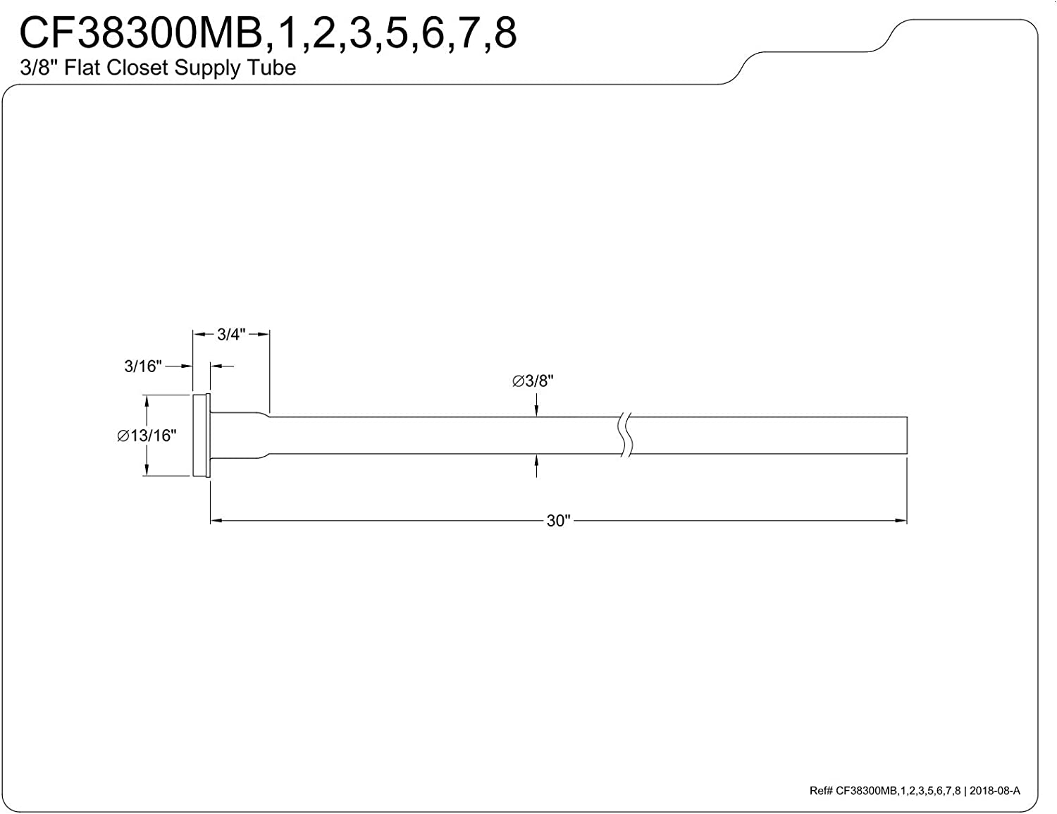 Kingston Brass CF38300MB Complement Toilet Supply Line, Matte Black