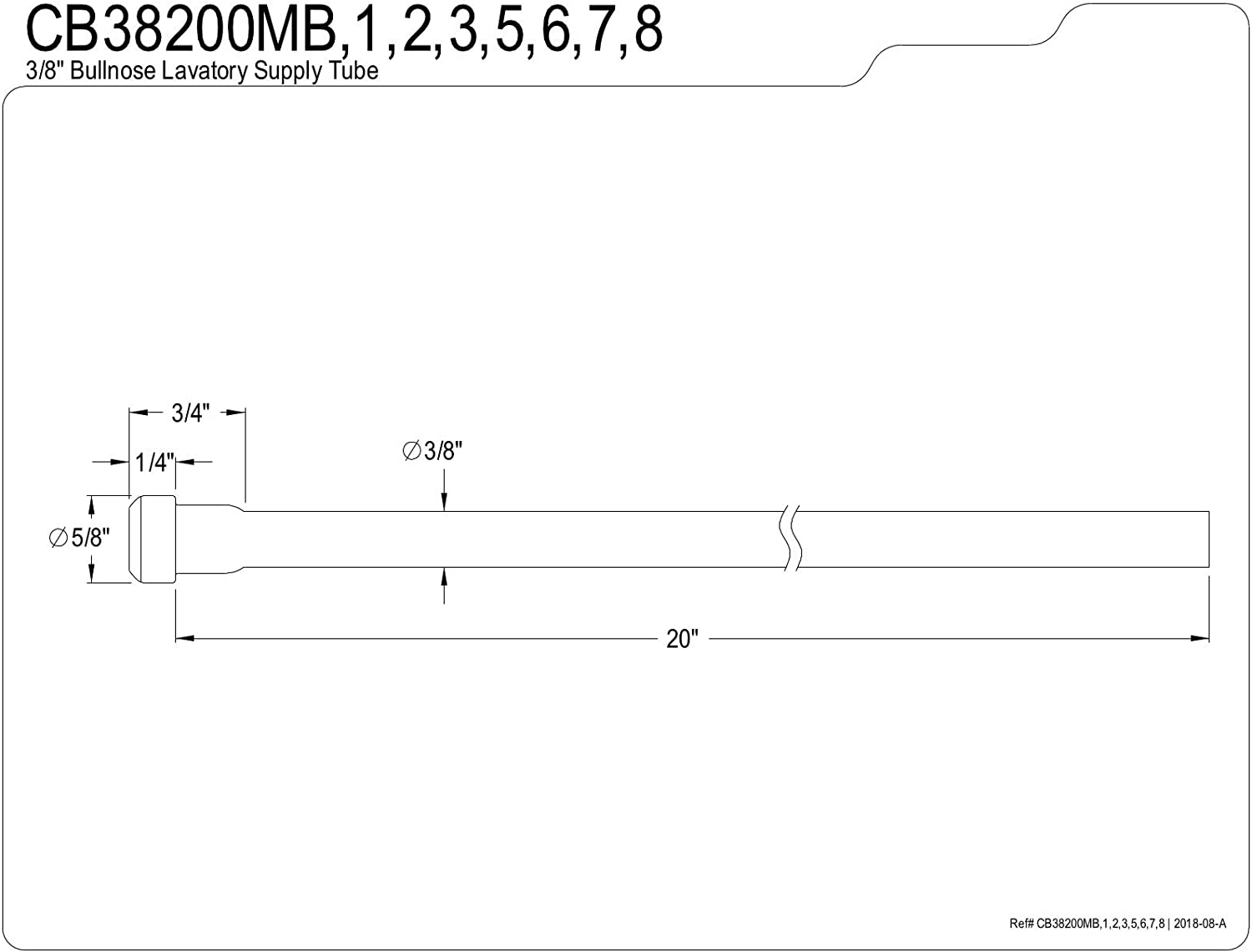 Showerscape CB38200MB Complement 20-Inch Bullnose Lavatory Supply Line, Matte Black