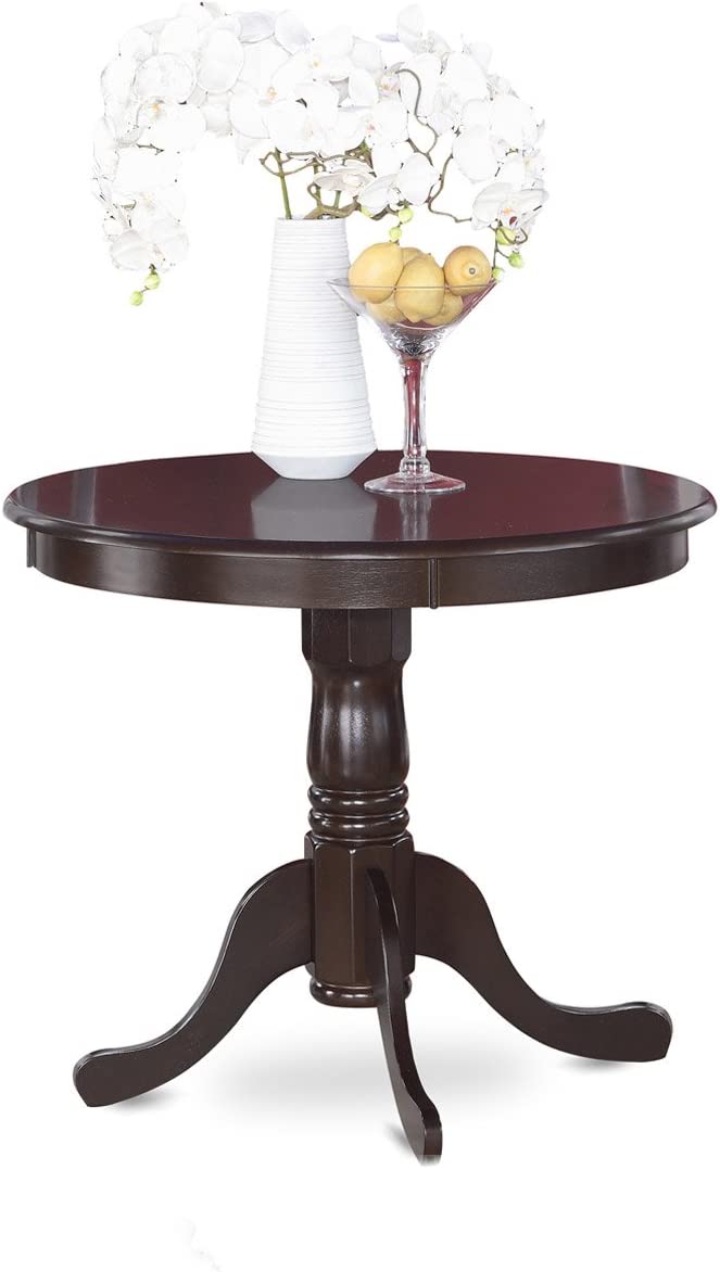 East West Furniture Dinette Set- 2 Fantastic Chairs for Dining Room - A Wonderful Round Wooden Dining Table- Wooden Seat and Cappuccino Pedestal Dining Table