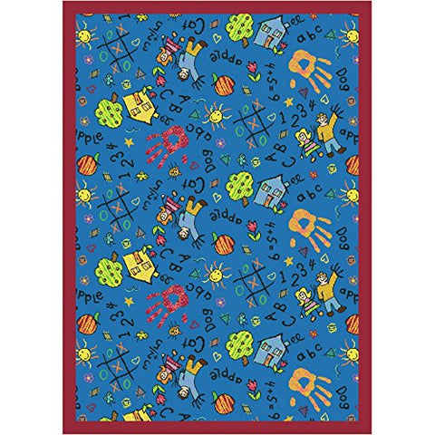 Joy Carpets Playful Patterns Childrens Scribbles Area Rug, Blue, 54 x 78