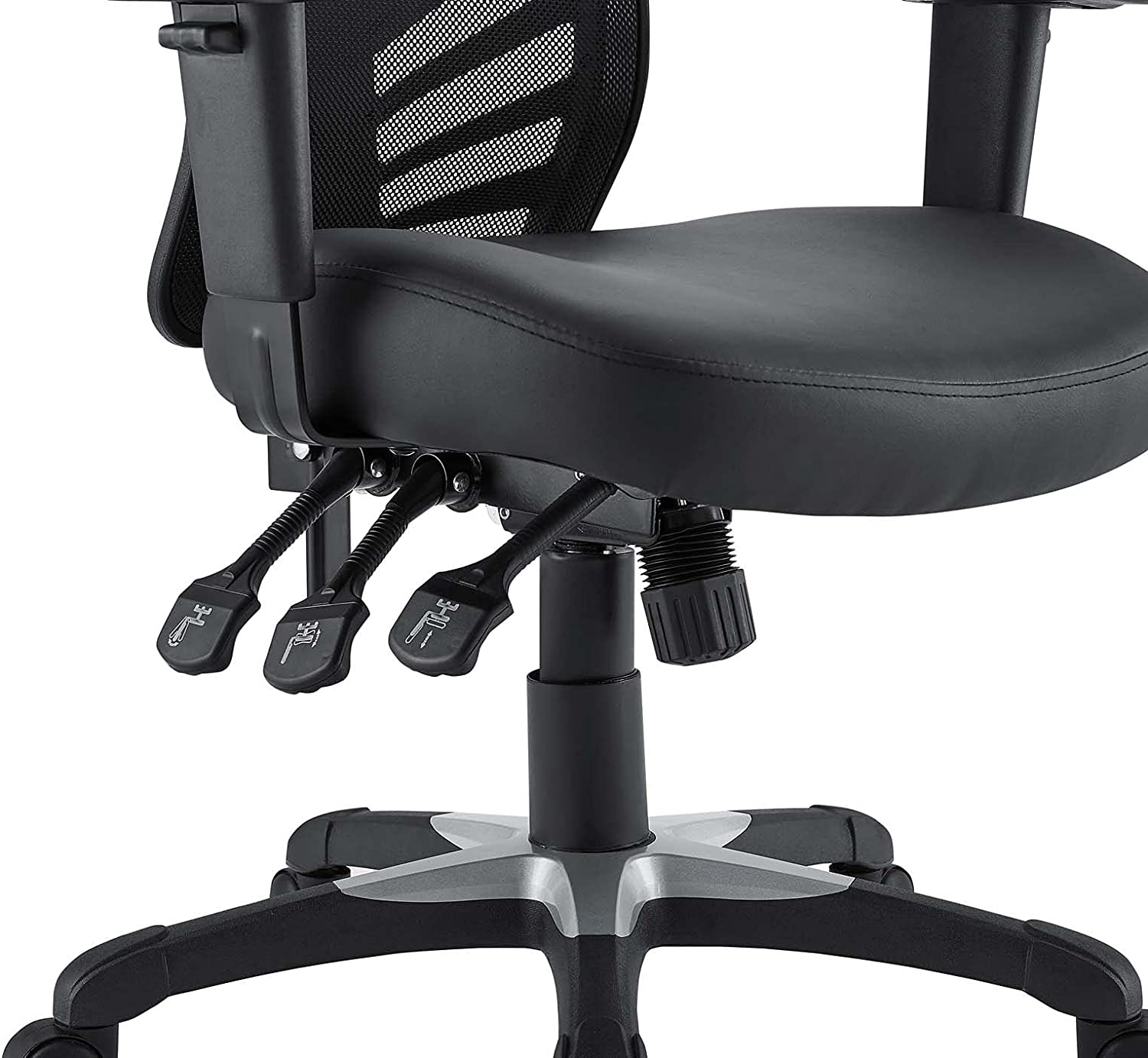 Modway Articulate Mesh Office Chair with Fully Adjustable Vegan Leather Seat In Black