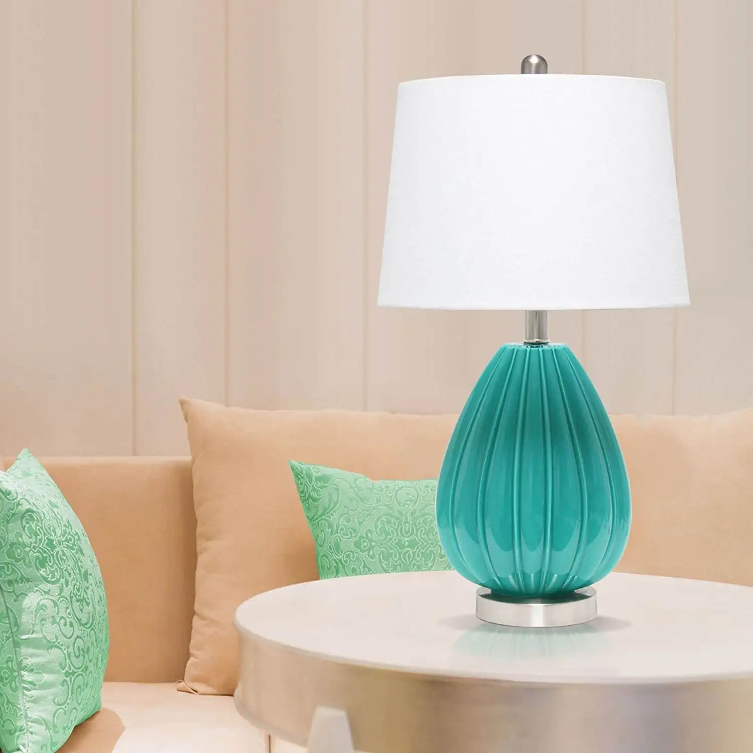 Lalia Home Contemporary Pleated Table Lamp with White Fabric Shade - Teal