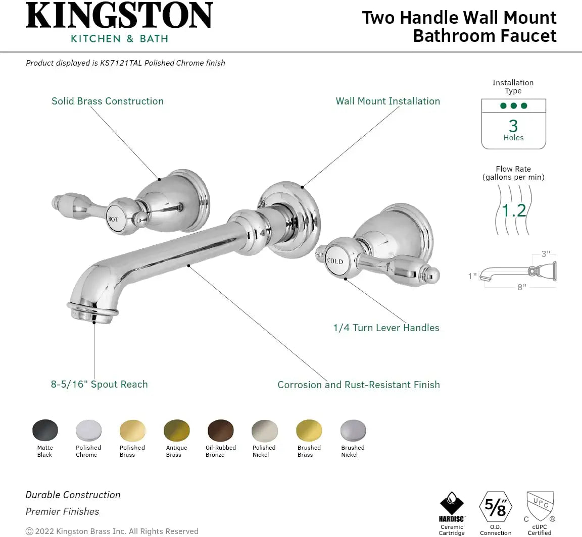 Kingston Brass KS7120TAL Tudor Bathroom Faucet, Matte Black