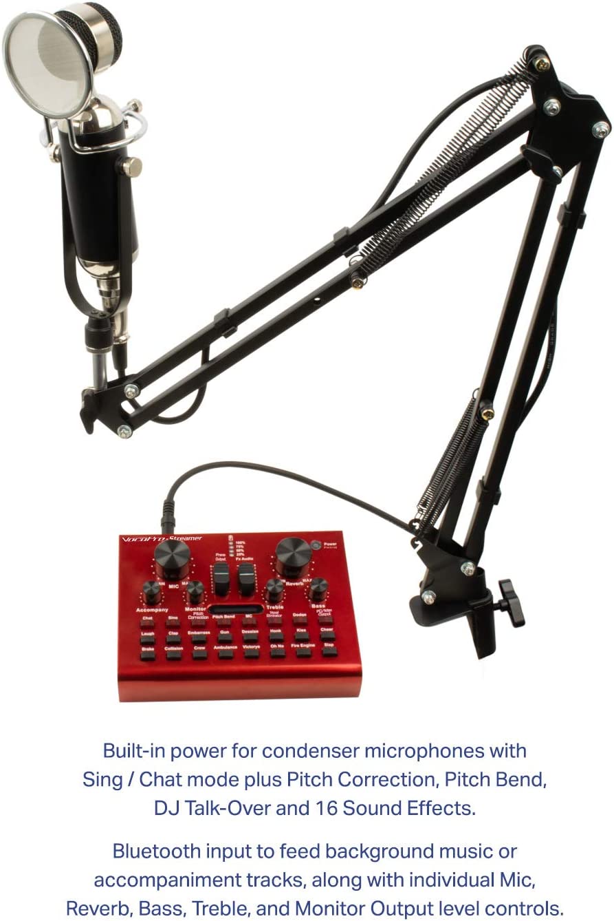 Streamer-Studio - USB audio interface, studio condenser microphone, and tabletop boom stand package for content creators