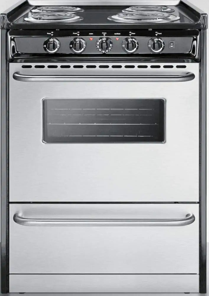 Professional Series TEM610BRWY 24&#34; Slide-In Electric Range with 4 Coil Elements 2.9 cu. ft. Oven Capacity Storage Drawer Oven Window and Tower Bar Handles in Stainless Steel