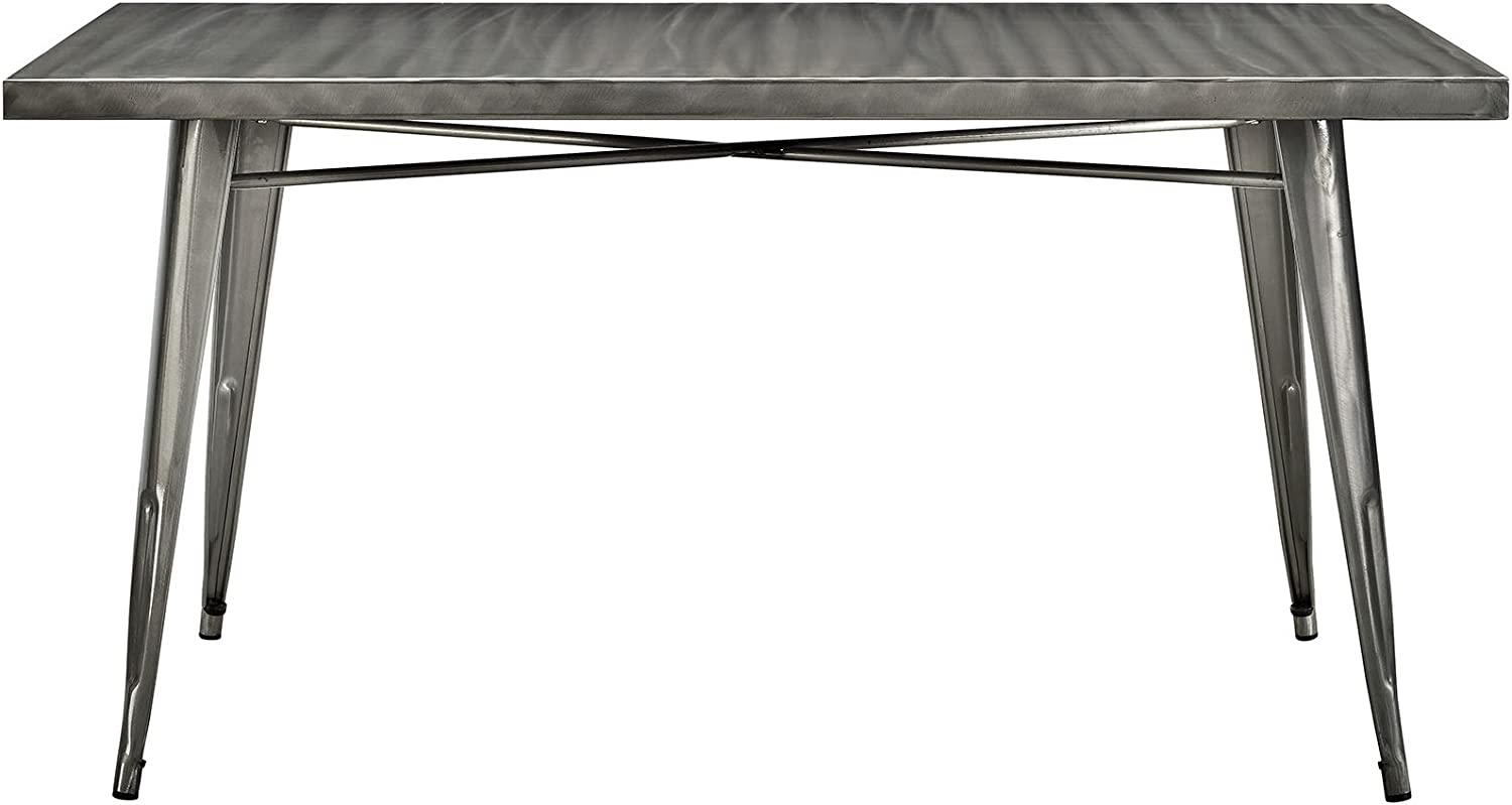 Modway Alacrity 60&#34; Rustic Modern Farmhouse Stainless Steel Metal Rectangle Dining Table in Gunmetal