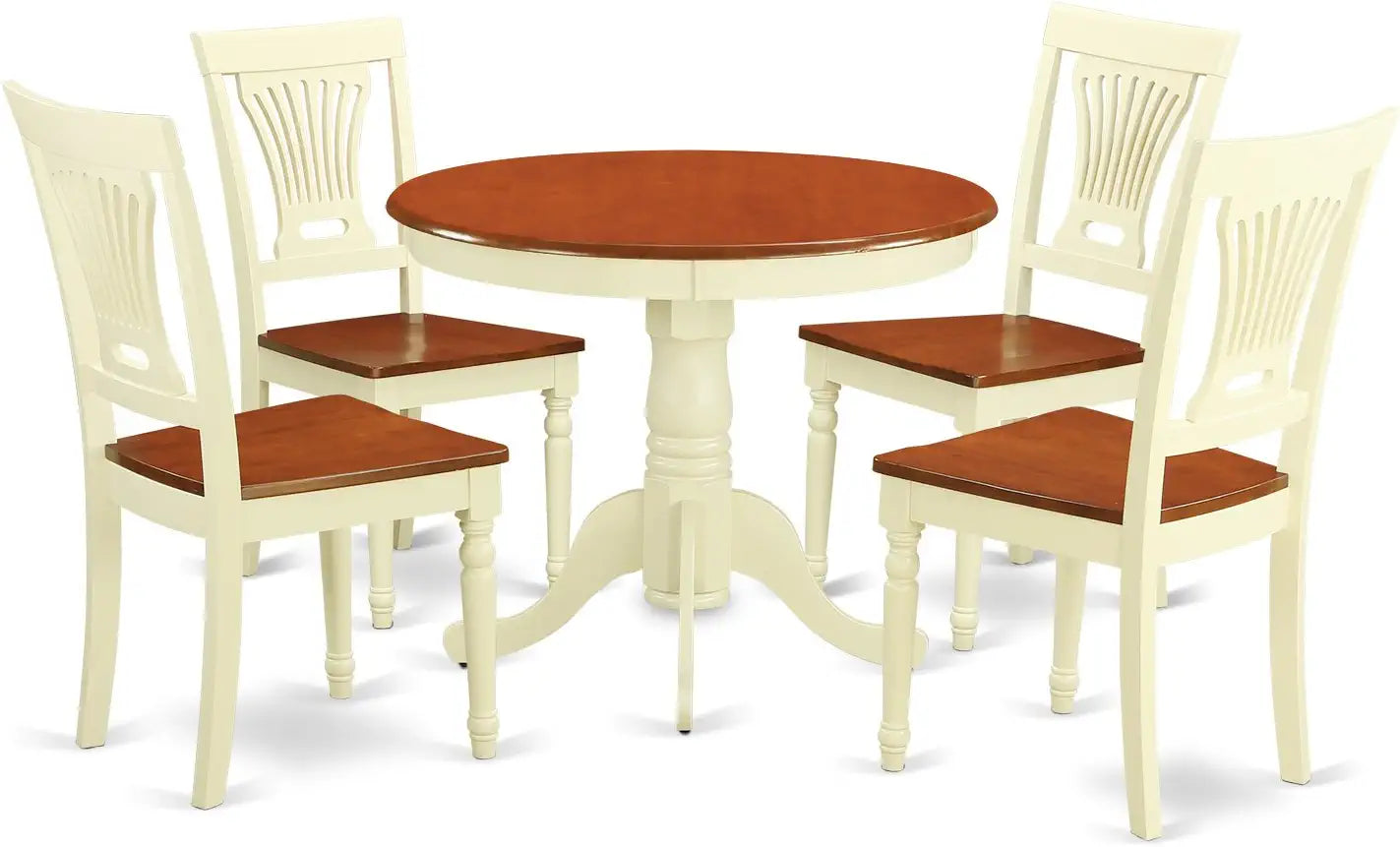 East West Furniture Wooden Dining Table Set- 4 Fantastic Dining Chairs - A Beautiful Dining Room Table- Wooden Seat- Cherry and Buttermilk Round Kitchen Table