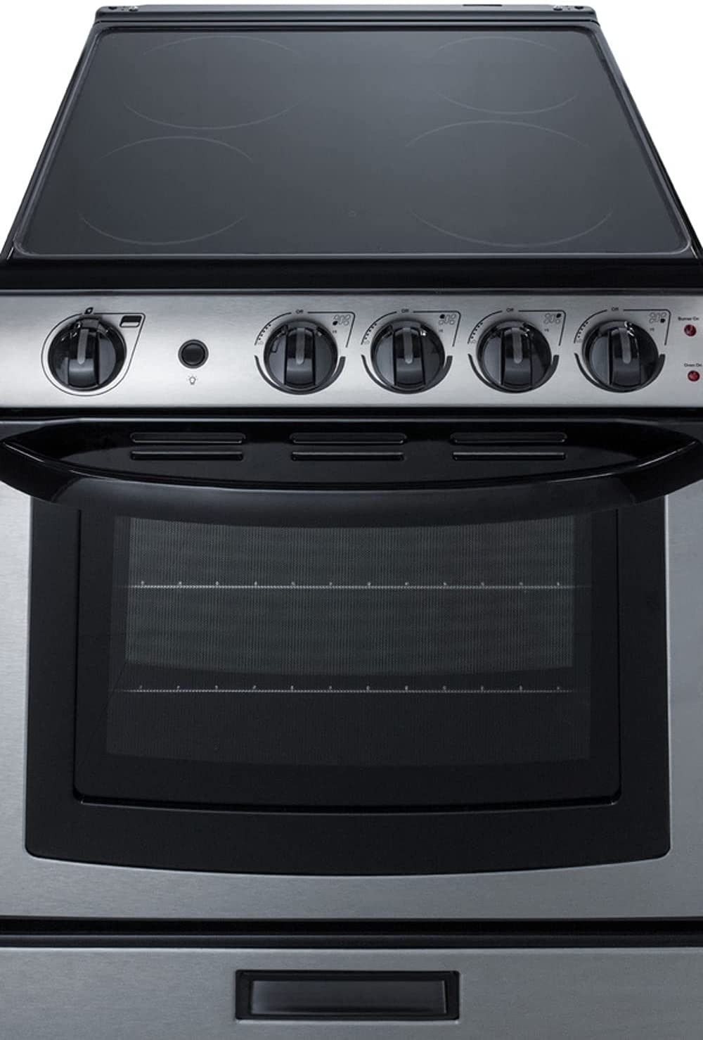 Summit Appliance REX2451SSRT 24&#34; Wide Electric Smooth-Top Range, Ceramic Glass Top, Waist-High Broiler, 4 Cooking Zones, Adjustable Racks, Push-To-Turn Knobs, Stainless Steel Finish