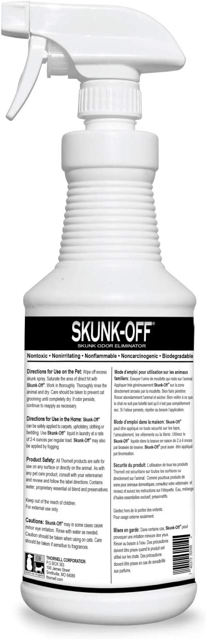 Skunk Off Ã¢â‚¬â€œ Ready to use Skunk Odor Remover for Dogs, Cats, Carpet, Car, Clothes &amp; More Ã¢â‚¬â€œ Non-Enzymatic Formula