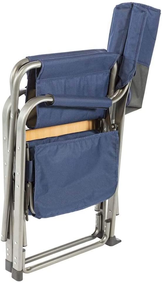 Kamp-Rite Portable Folding Director&#39;s Chair with Cooler, Side Table &amp; Cup Holder for Camping, Tailgating, and Sports, 350 LB Capacity, Navy/Tan