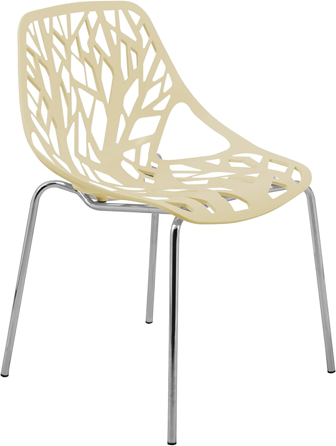 LeisureMod Forest Modern Dining Chair with Chromed Legs in White