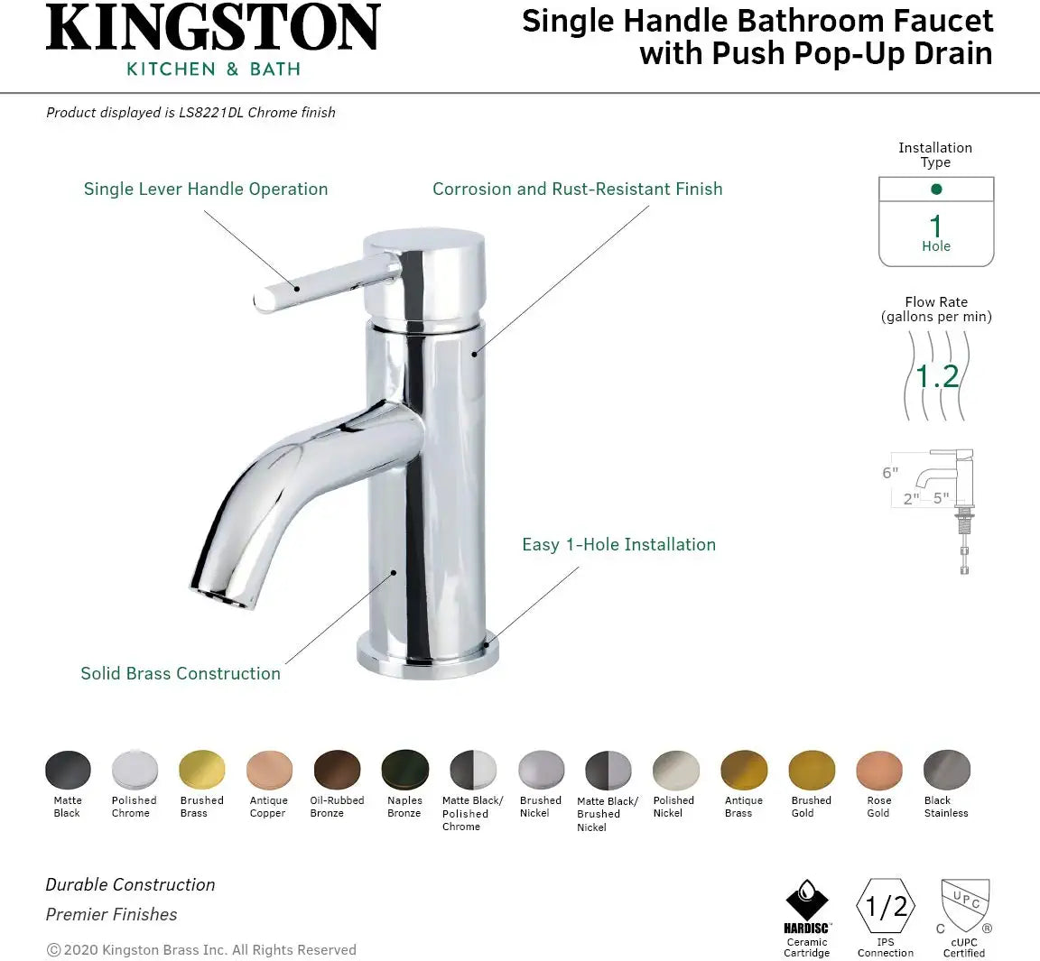 Kingston Brass LS8224DL Concord Bathroom Faucet, Antique Copper