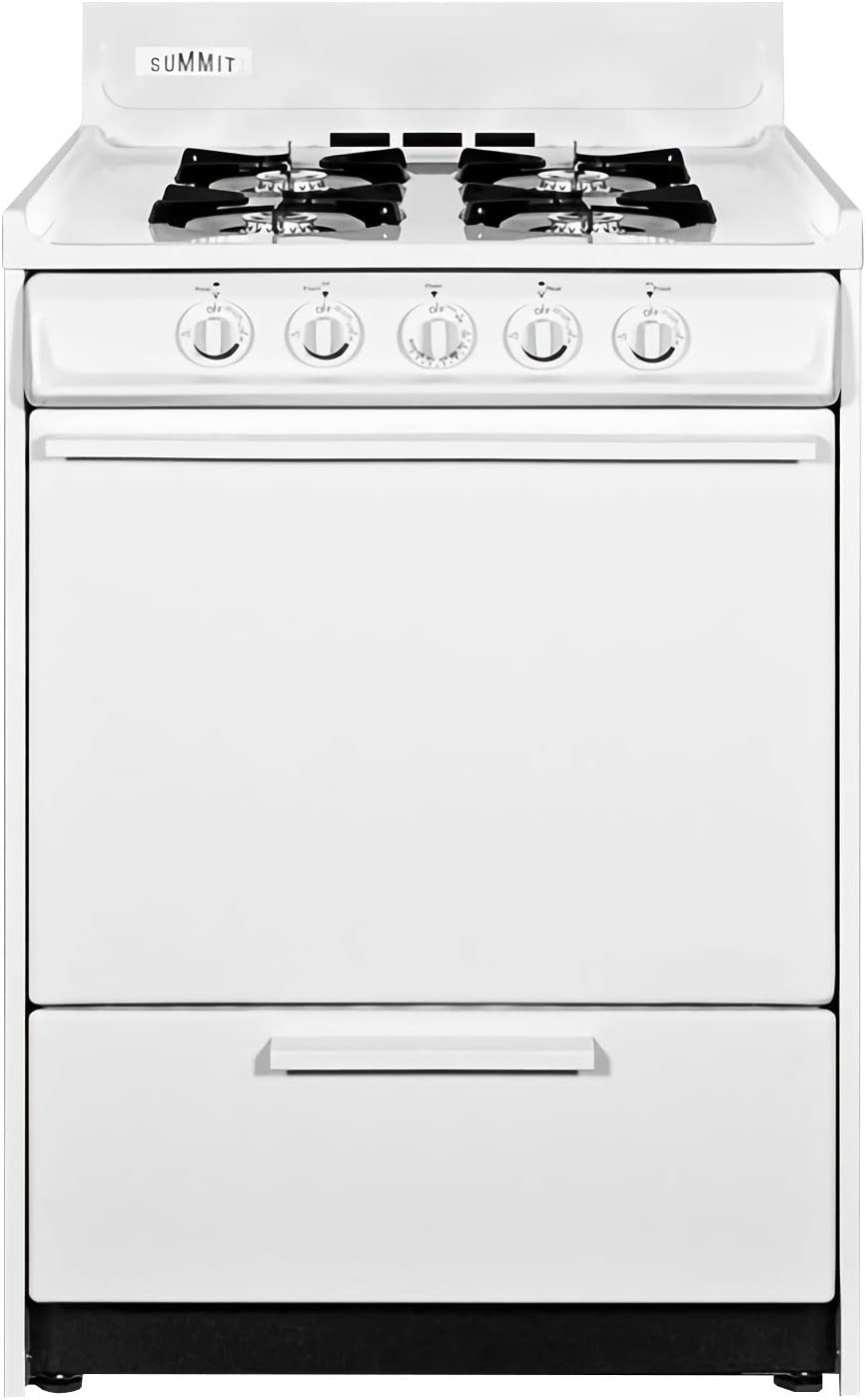 Summit Appliance WNM6107 24&#34; Wide Gas Range, White, Electronic Ignition, Broiler Drawer, Broiler Pan, Recessed Oven Door, ADA Compliant Design