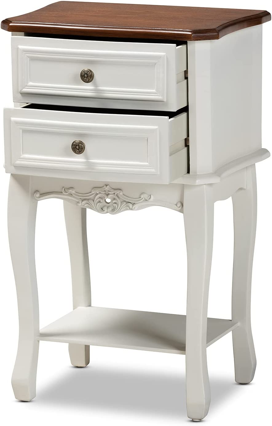 Baxton Studio Darla Classic and Traditional French White and Cherry Brown Finished Wood 2-Drawer Nightstand