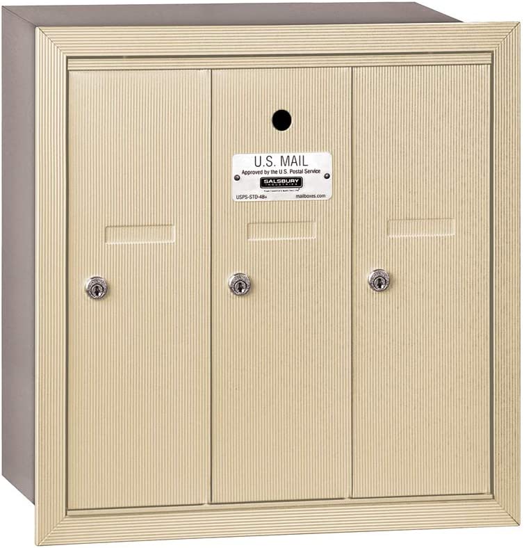 Salsbury Vertical Mailbox - 3 Doors - Sandstone - Recessed Mounted - USPS Access